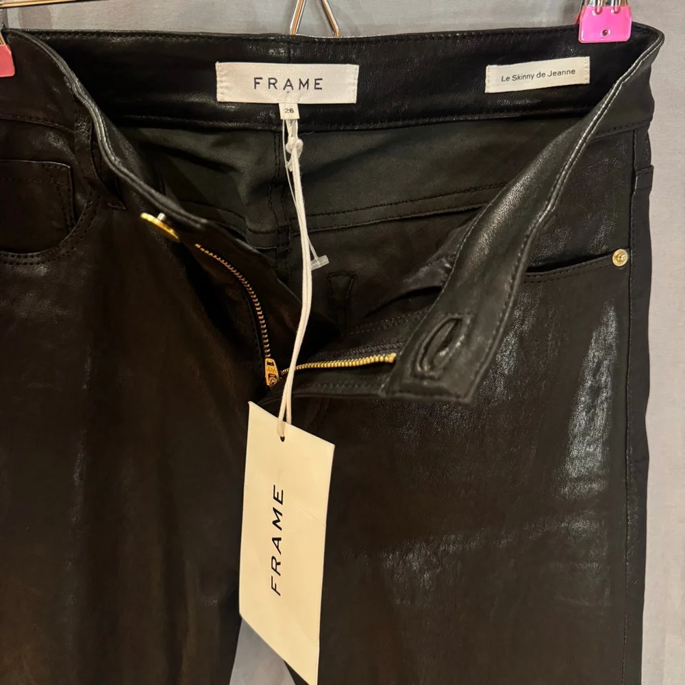 NWT Leather Frame Le Skinny de Jeanne Women's Pants, Black 26 Authentic lamb - Picture 9 of 11